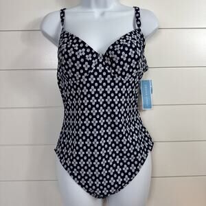 Draper James Underwire One Piece Swimsuit Navy Blue Floral Print sz M
